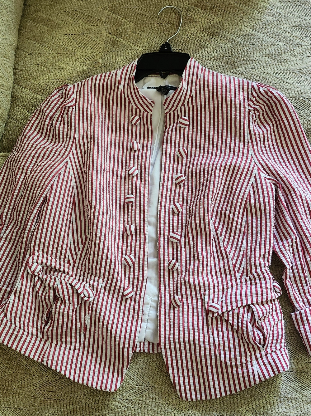 INC International Concepts Red & White Striped Button-Front Blazer